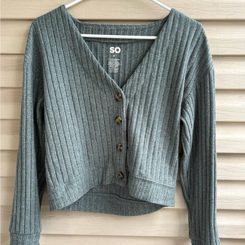 SO Sage/Blue Ribbed Knit Cardigan Top